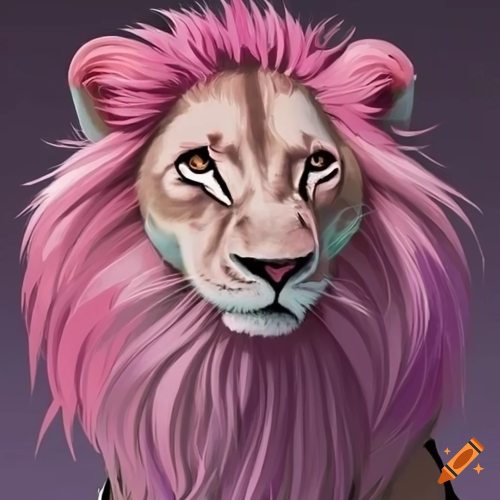 Lion with pink hair