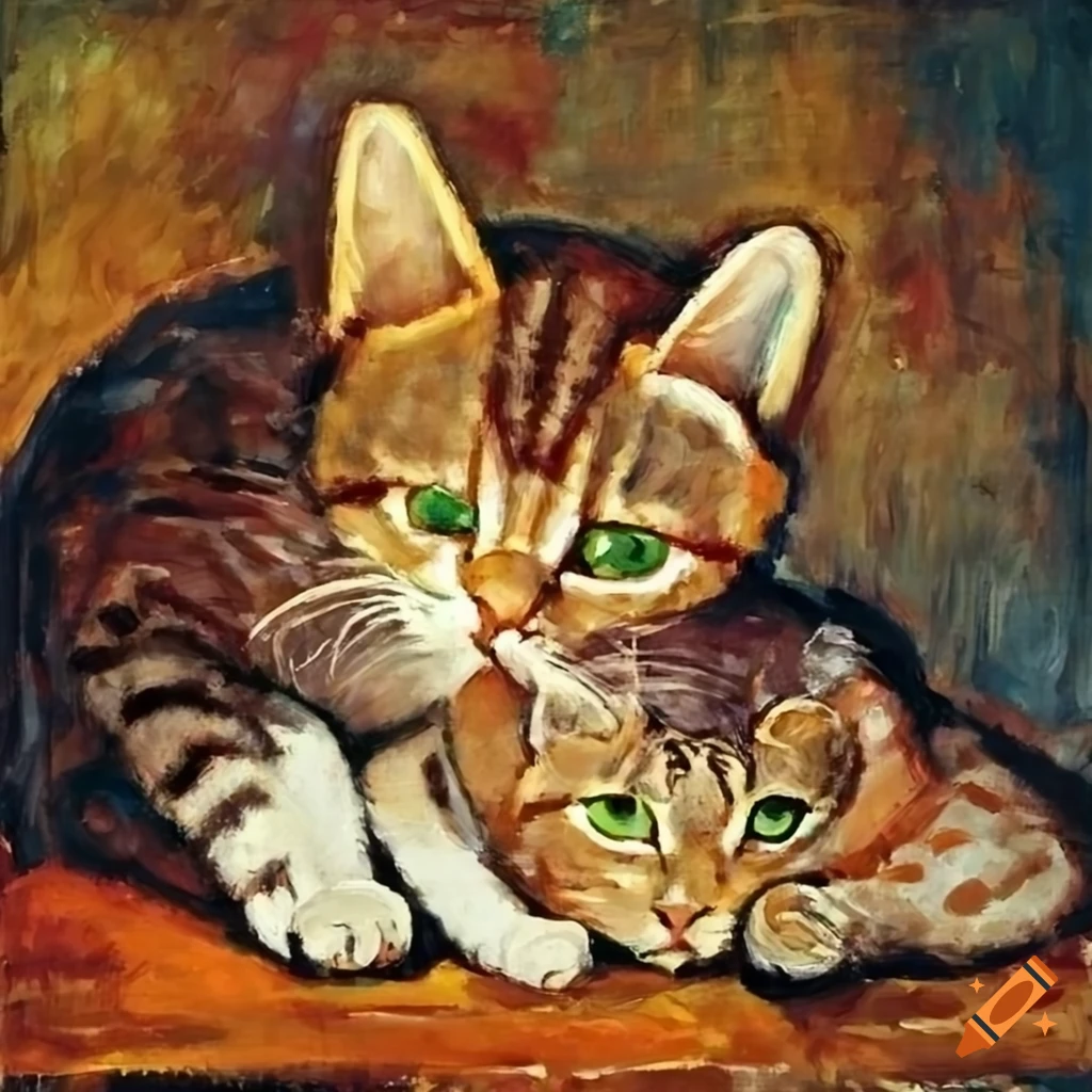 Two cats napping in a Modigliani style