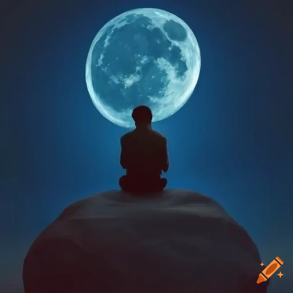 Man in contemplation under moonlight