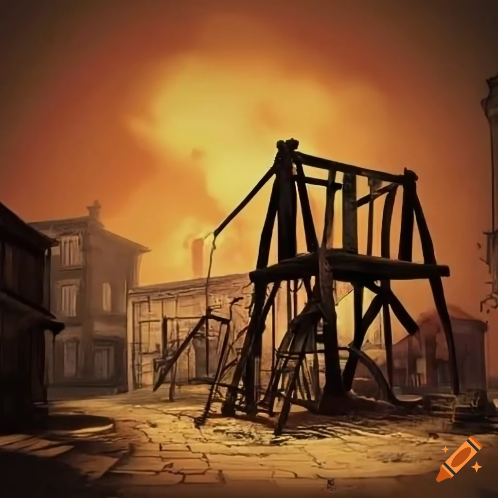 Old west gallows in town under sunlight