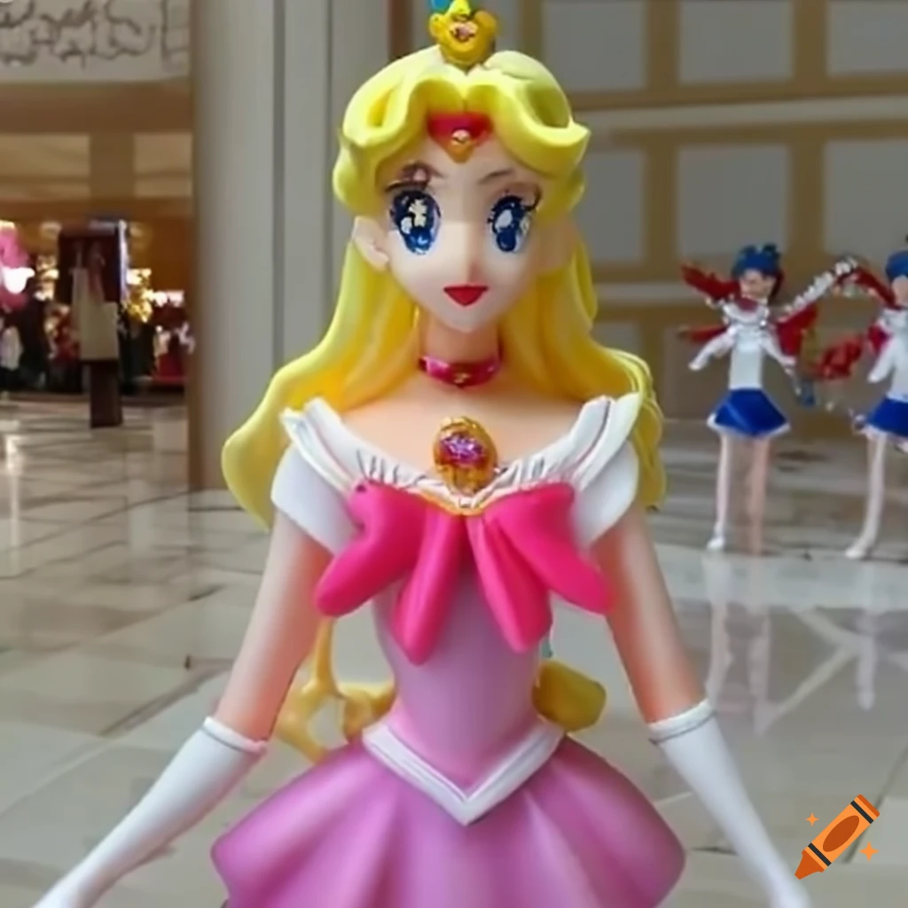 Sailor Moon Princess Aurora figures in a China lobby