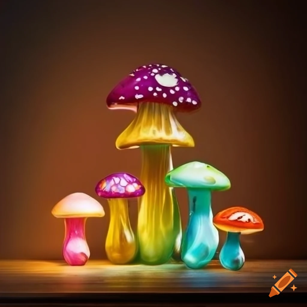 Colorful glass mushroom home decor set