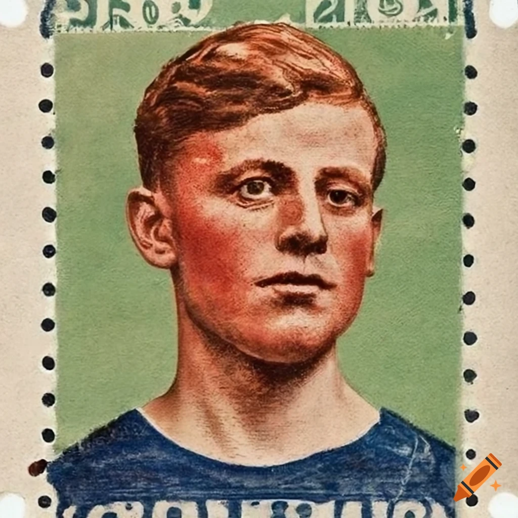 Dutch soccer player portrait on a 1930 post stamp in high definition