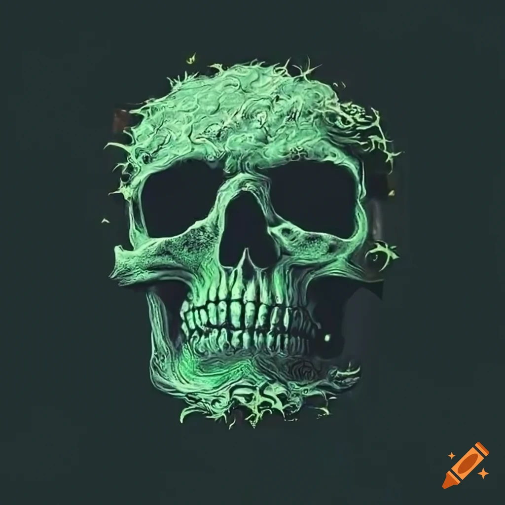Logo with centered optical illusion of a skull with afro made of cannabis