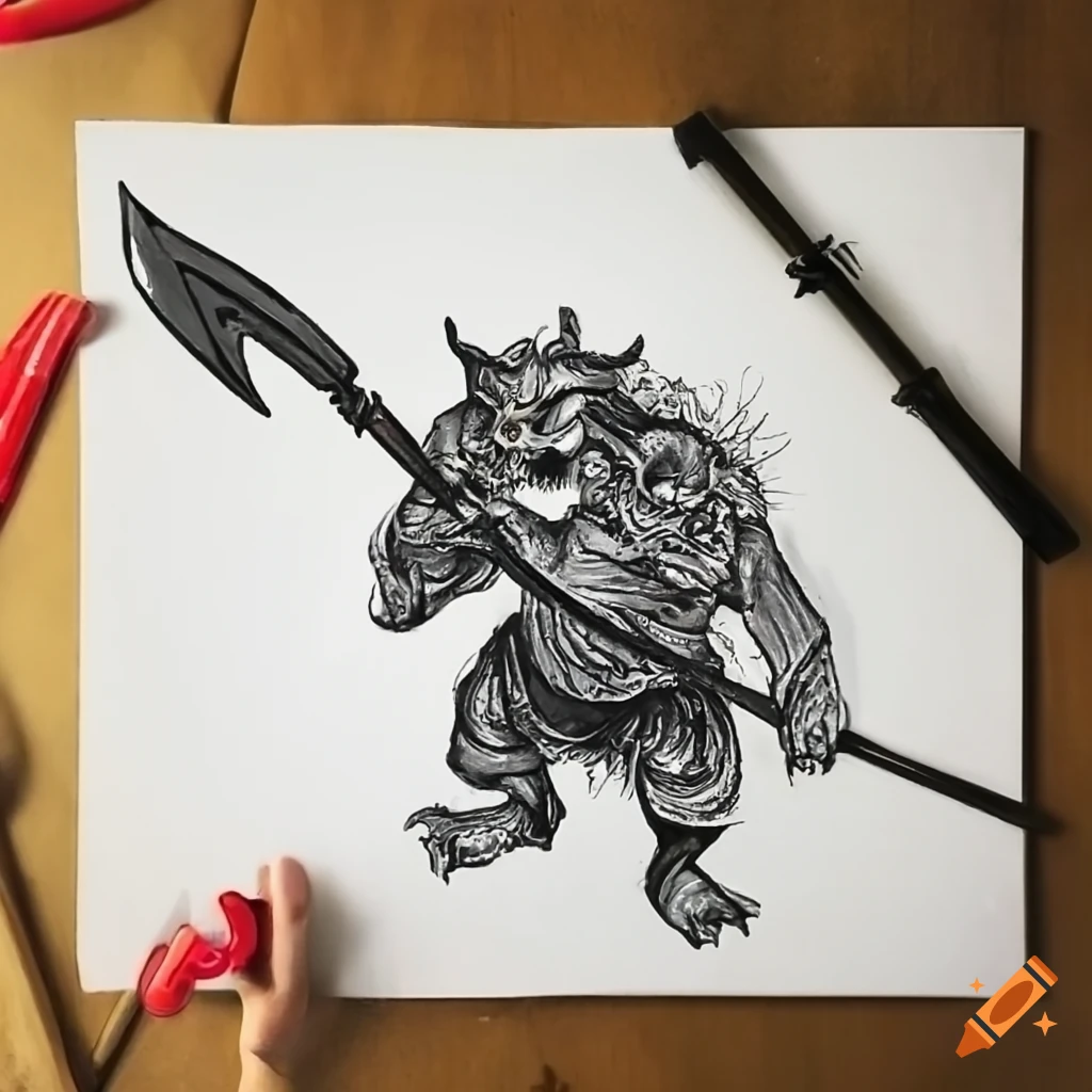 Japanese oni demon wielding a scythe