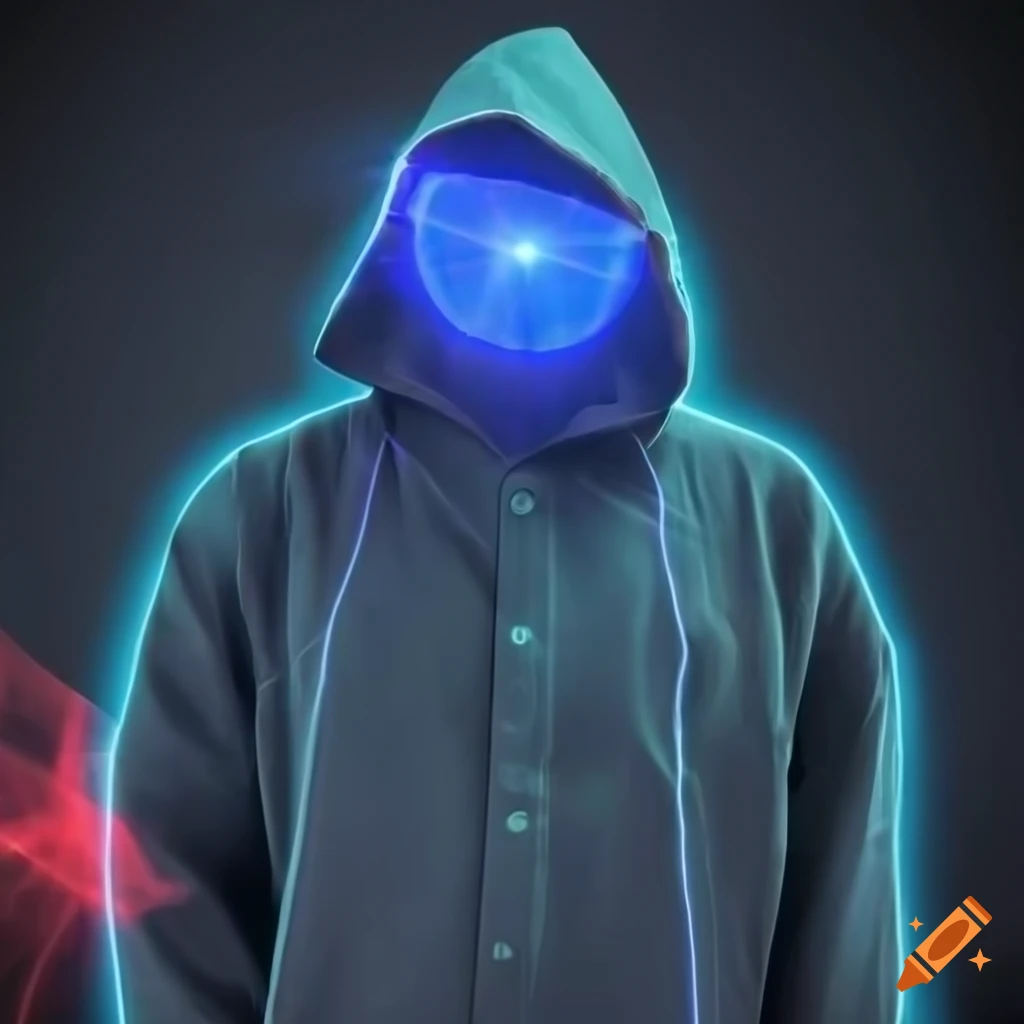 Neon plasma hologram inside an empty hood on black background