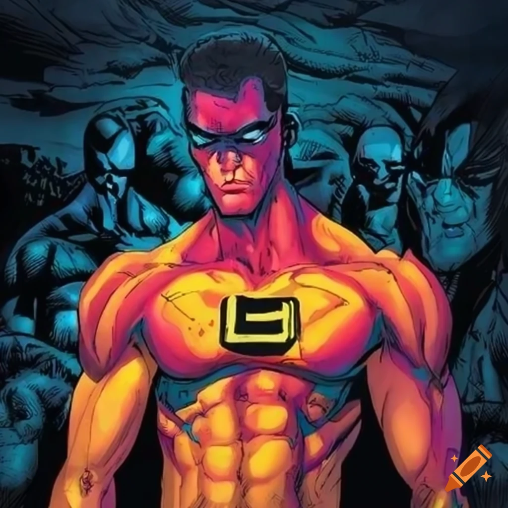 Muscular superhero in vibrant comic art style