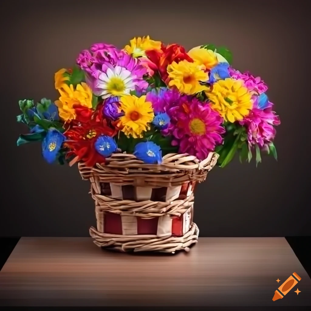 Colorful flowers in a basket