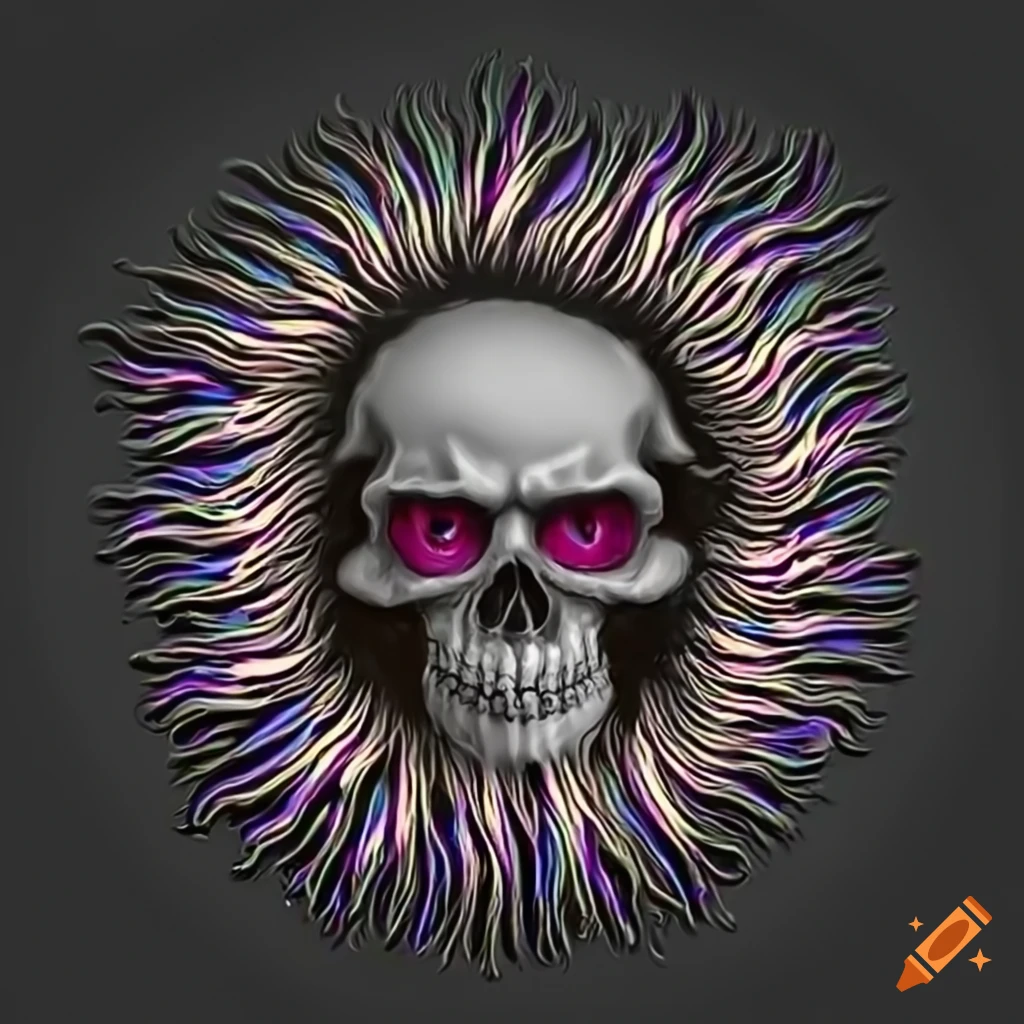 Logo with skull and cannabis afro optical illusion design