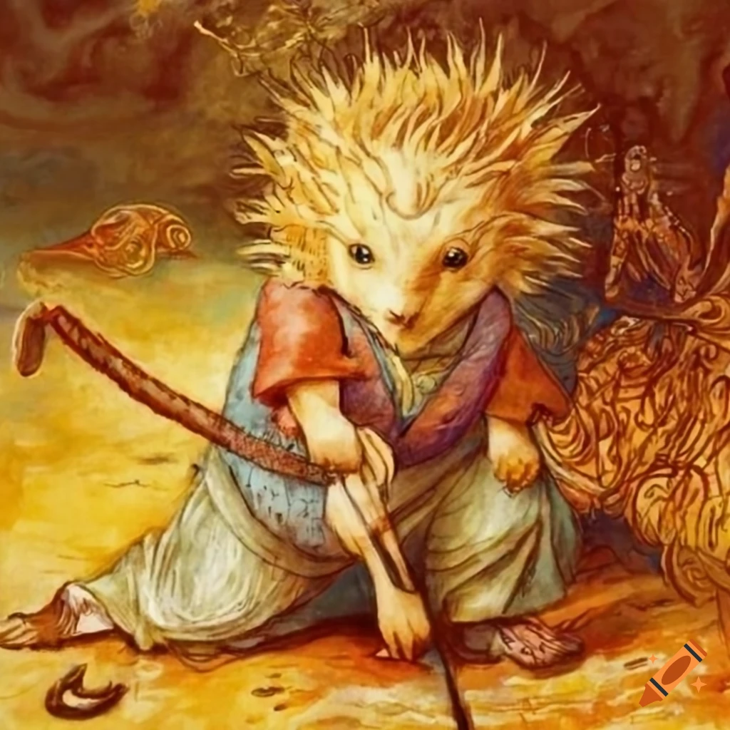 Sun Wukong illustrated in a storybook style by Beatrix Potter