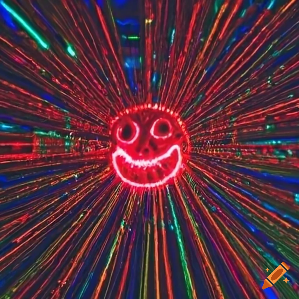 Smiley face created with red lasers
