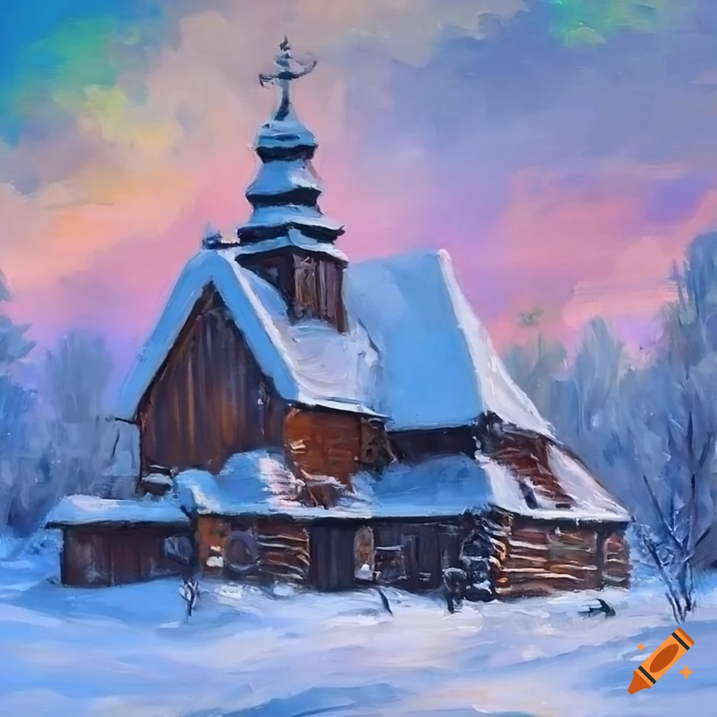 Beautiful winter village landscape with snowy trees and cozy wooden ...