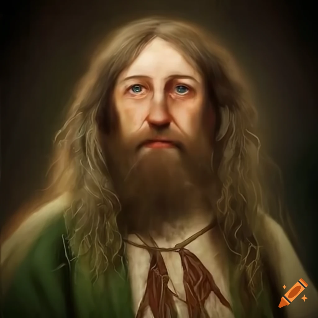 Realistic medieval portrait of scottish religious druid with a sense of deceit on Craiyon