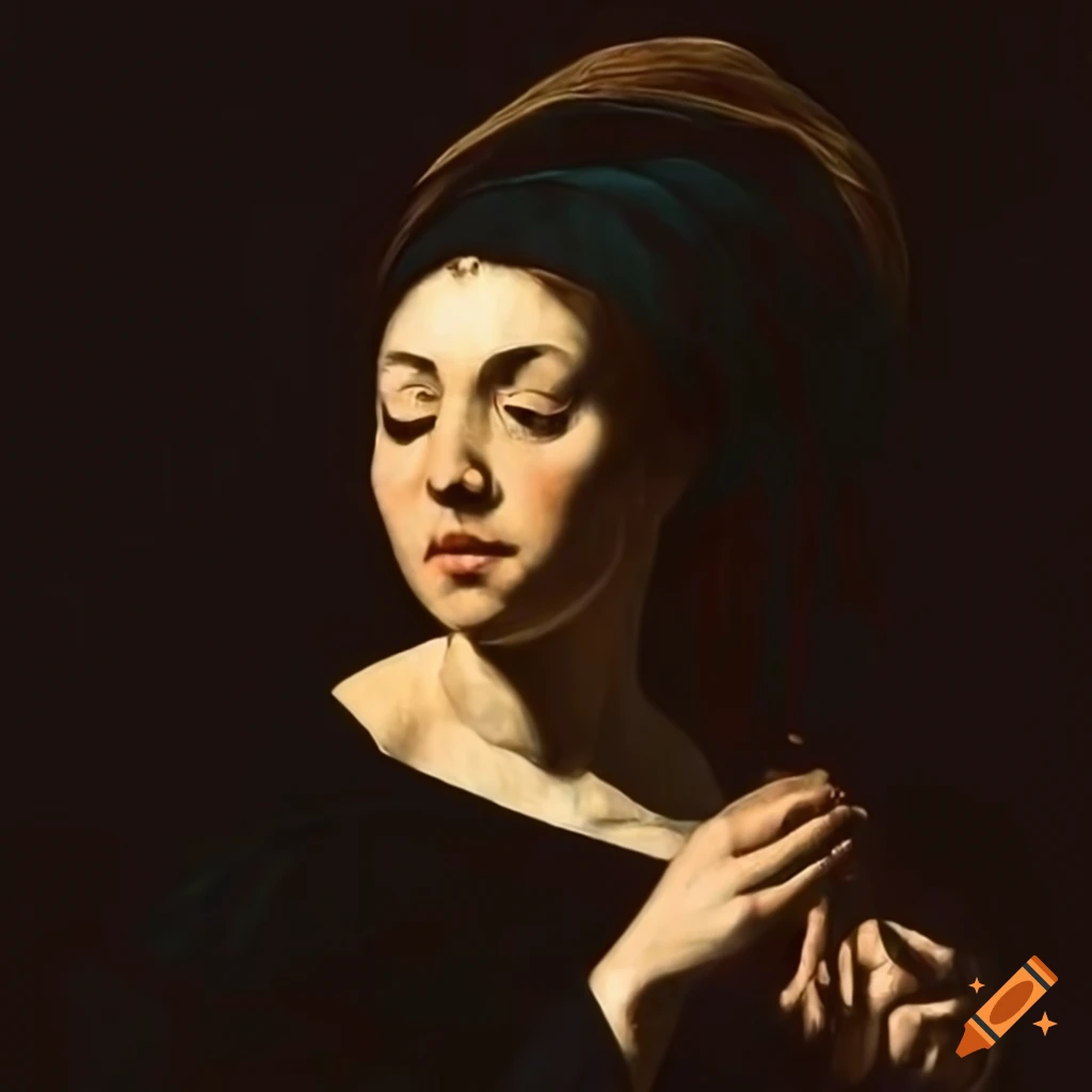 Enchanting young witch in dark attire with a broomstick in chiaroscuro style