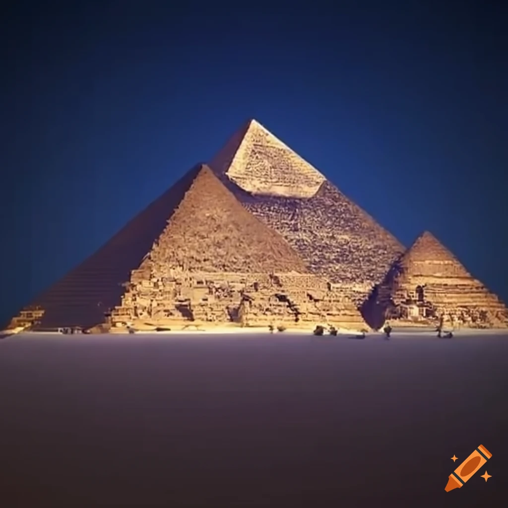 Pyramids of Giza with Ancient Egyptian gods and futuristic technology