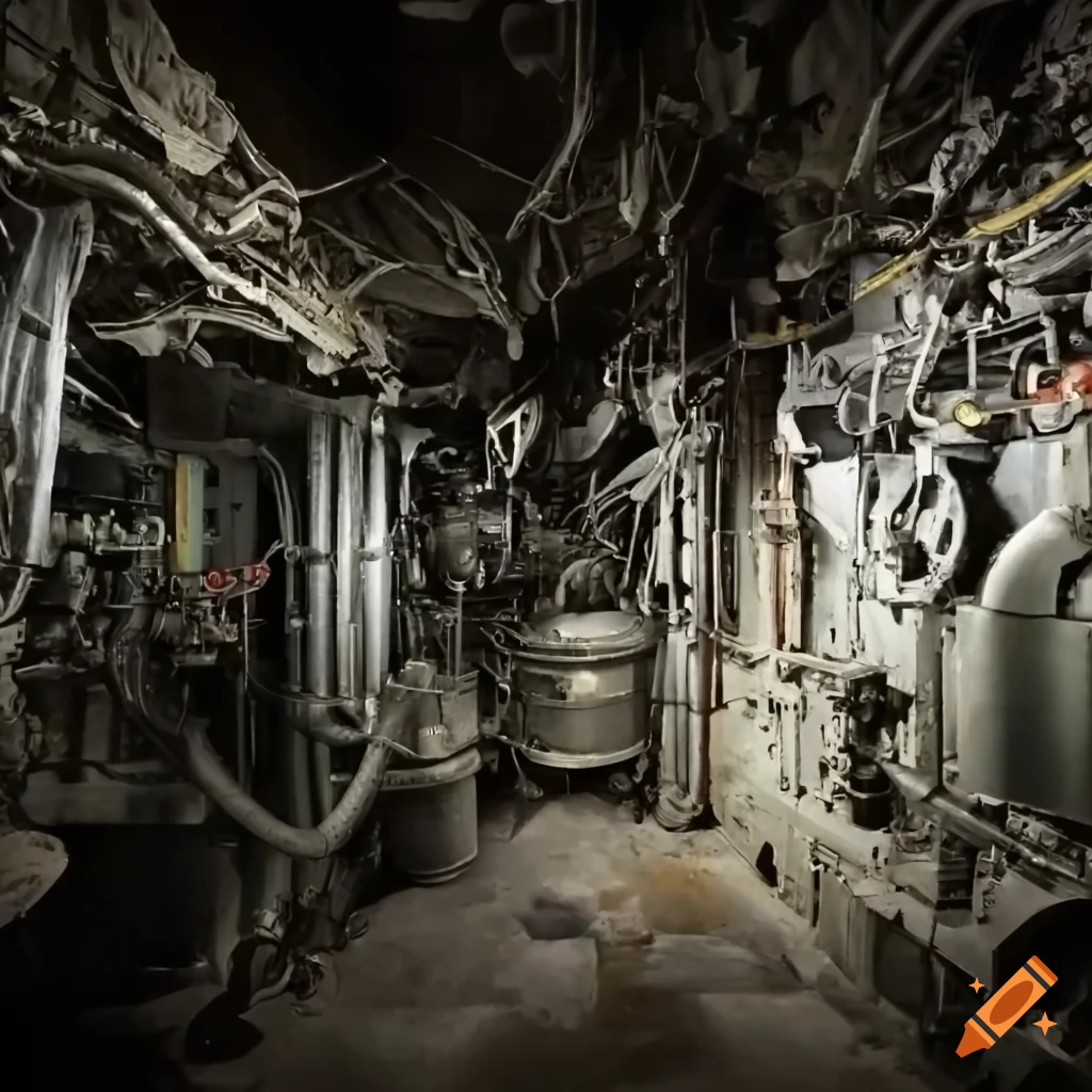 Engine room with diesel generator in underground shelter