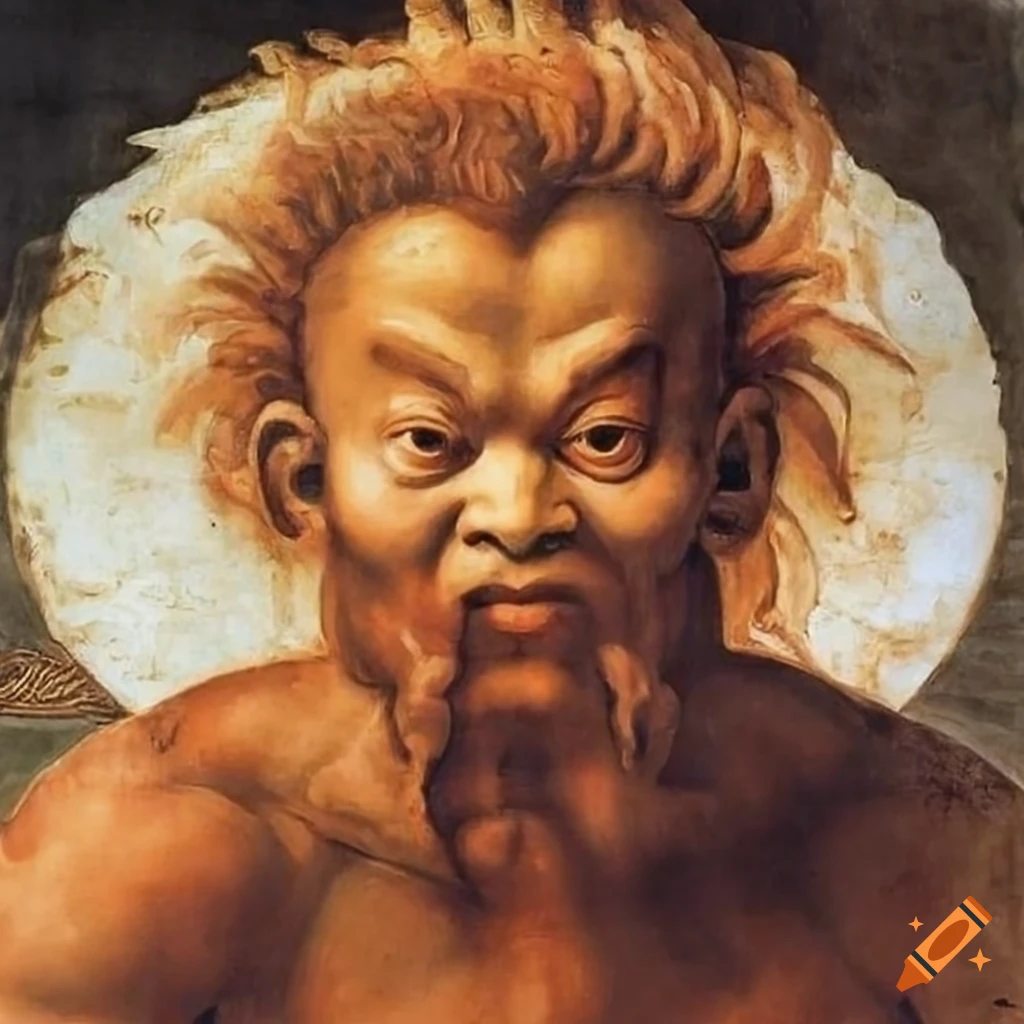 Sun Wukong portrayed in a renaissance fresco by Michelangelo