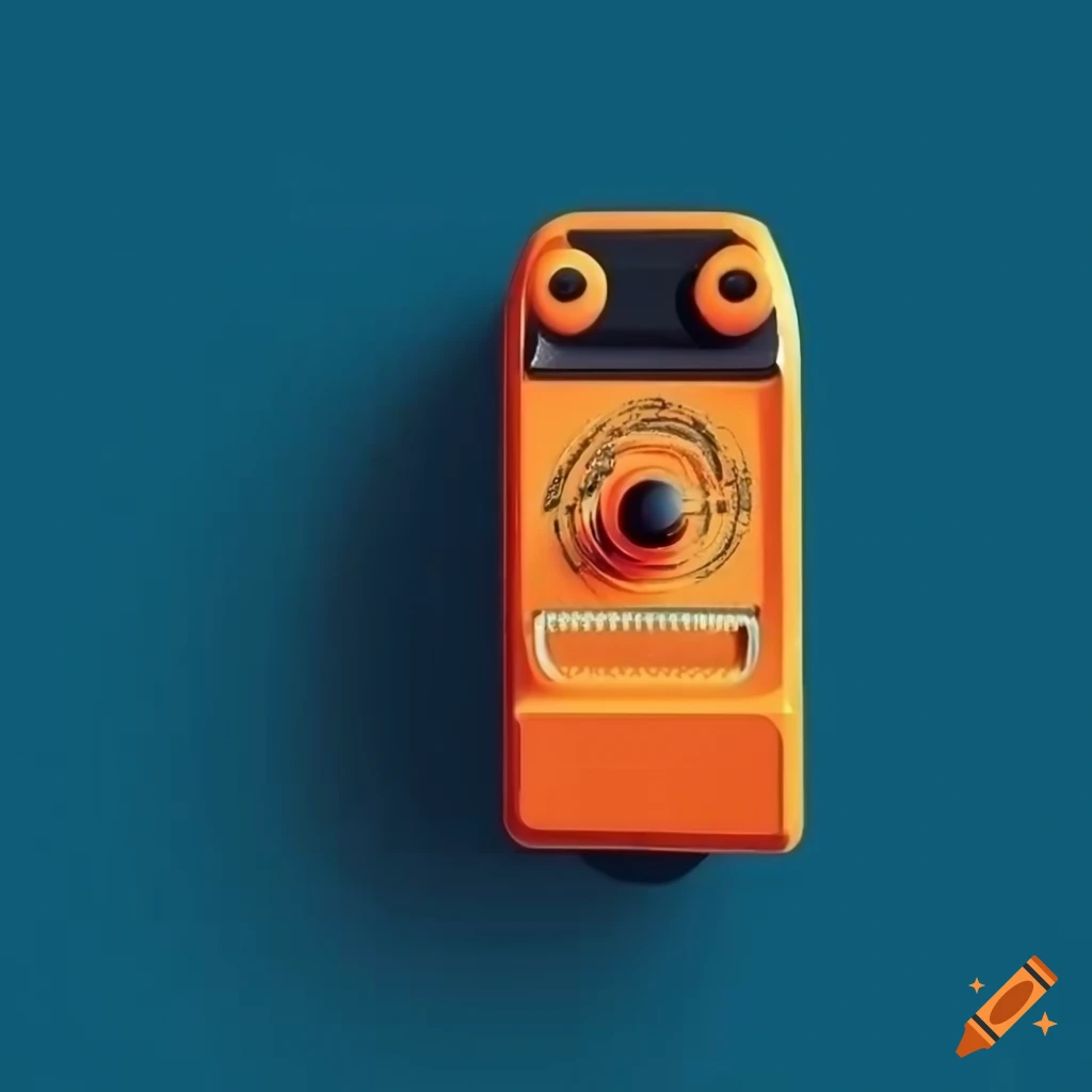 Vibrant orange guitar pedal logo on deep petrol blue background