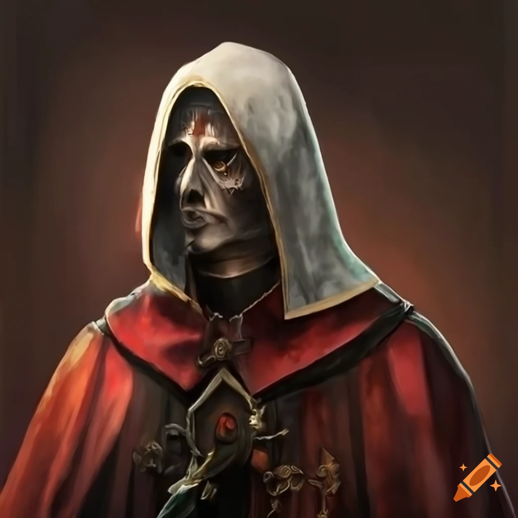 Inquisitor wearing Jack of Blades Mask in European town square
