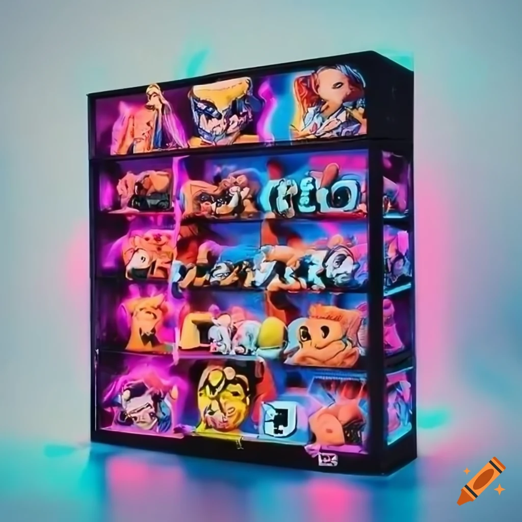 Vibrant neon display of pop culture collectibles