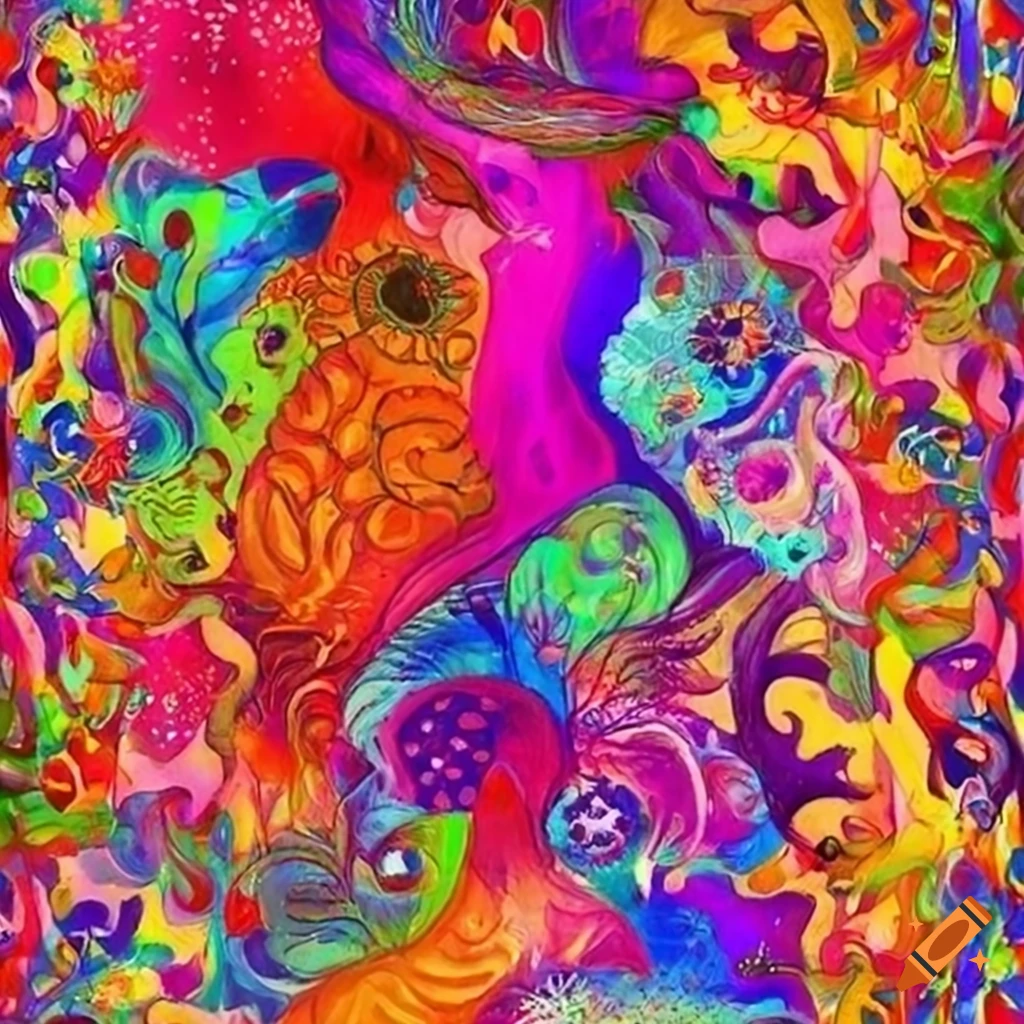 Surreal and dreamlike illustration with intricate details and vibrant colors