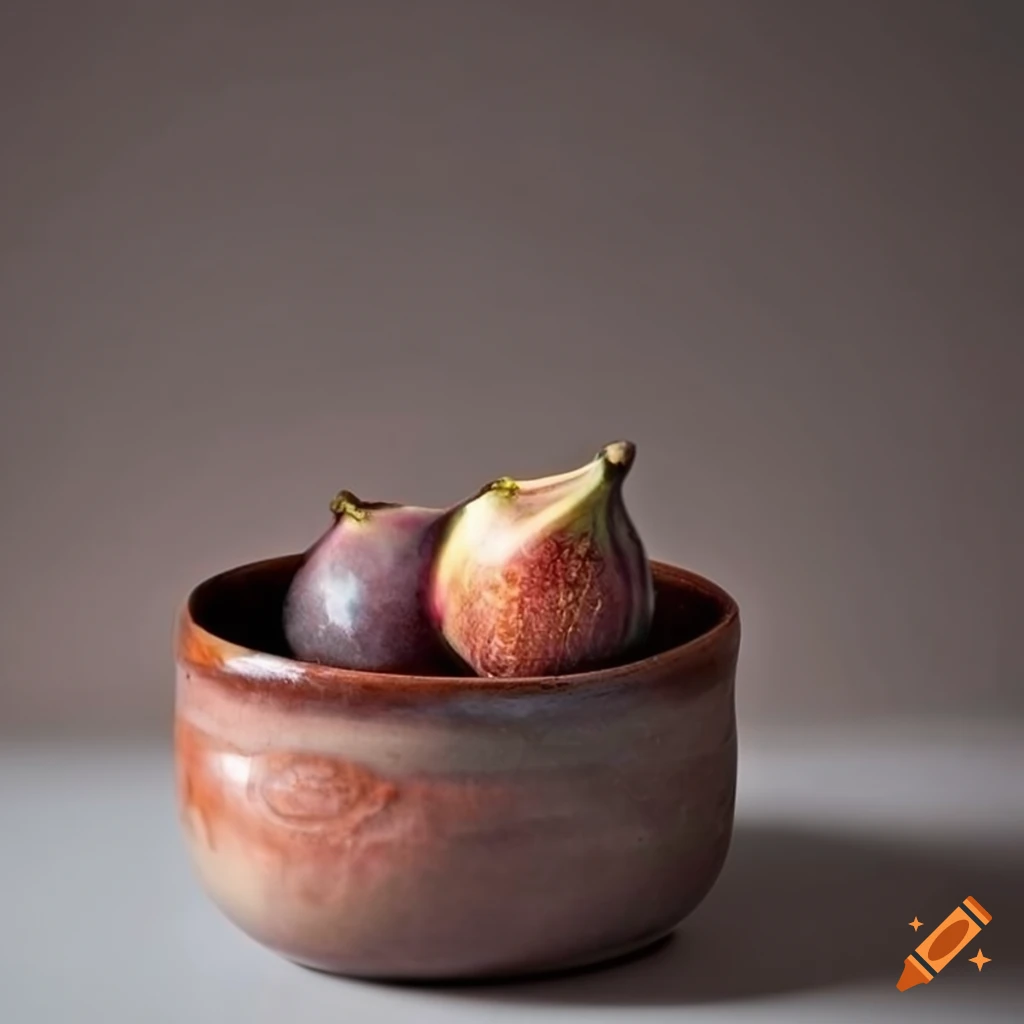 Clay bowl with salt ash glaze filled with figs