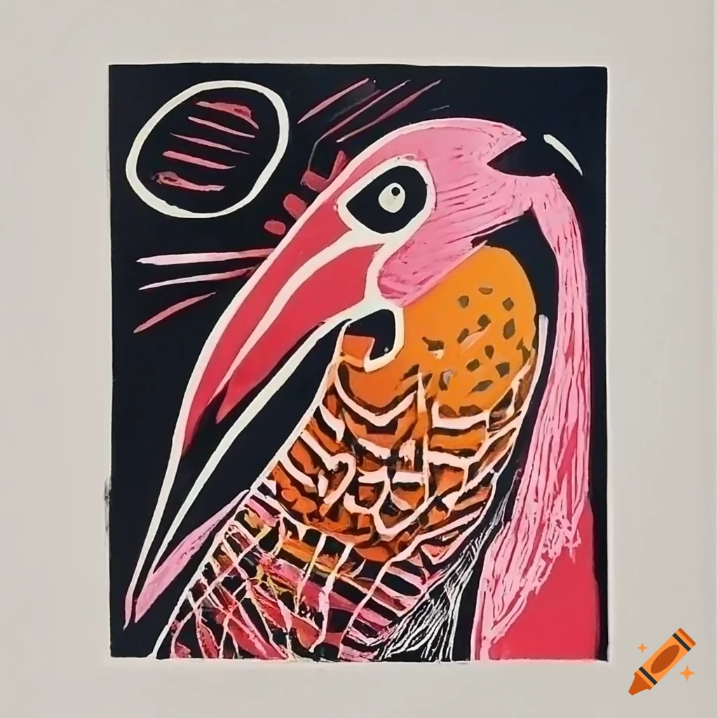 Vibrant lino cut print of century's end
