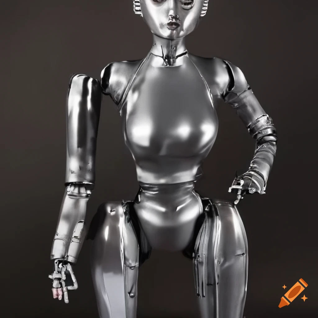 Shiny metal robot mech inspired by Sophie Turner