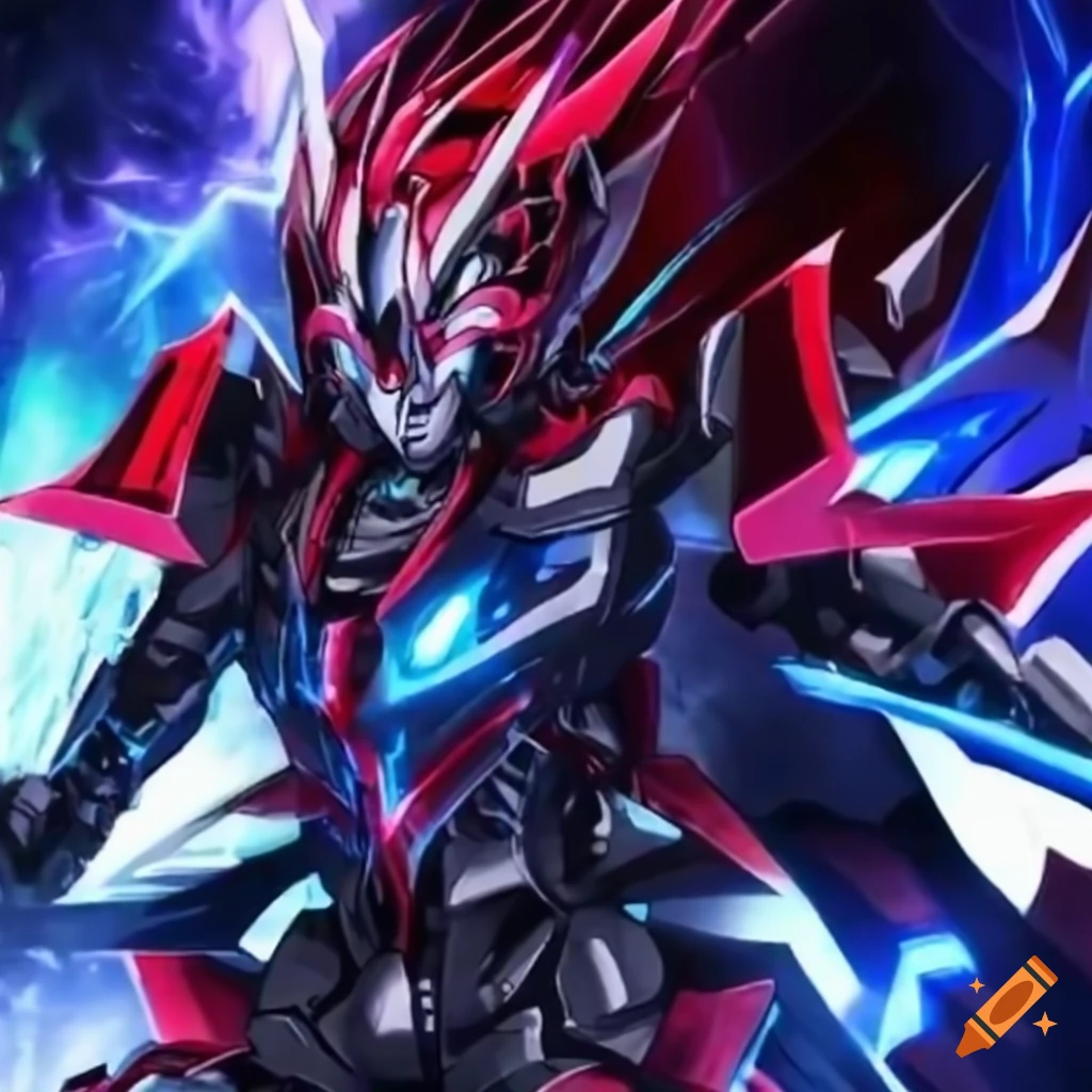 Cardfight Vanguard robots in red and blue colors