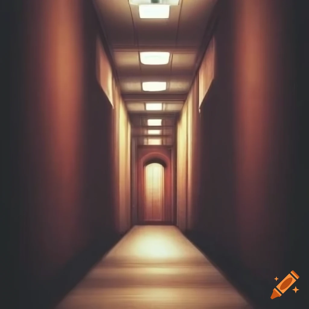 Distorted hallway with a door seemingly further away than the corridor's length