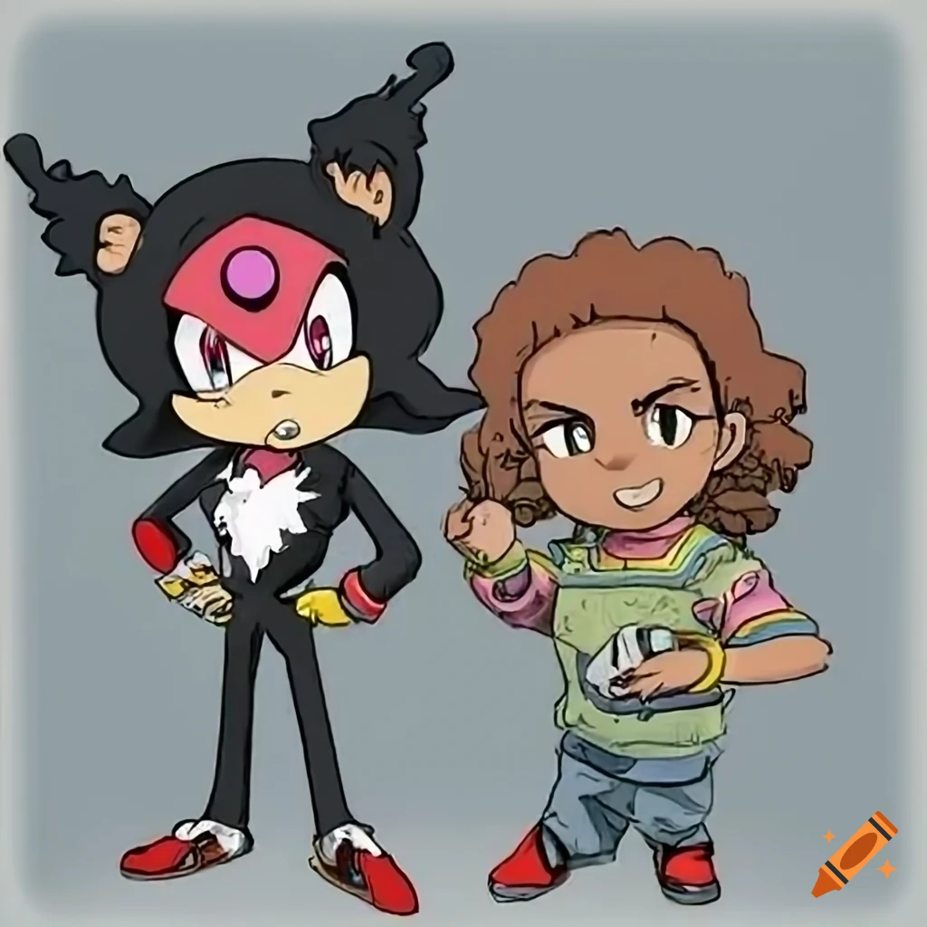 Shadoe Riley Riley Freeman, Chucky, Kuromi, and Shadow the Hedgehog at a bar on Craiyon