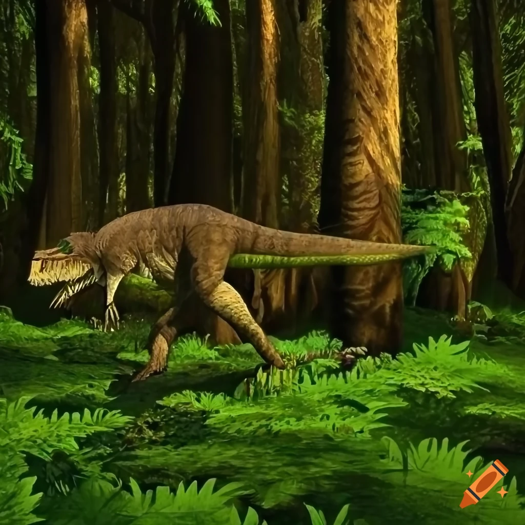 Hypsilophodon dinosaurs in a cedar forest under morning light