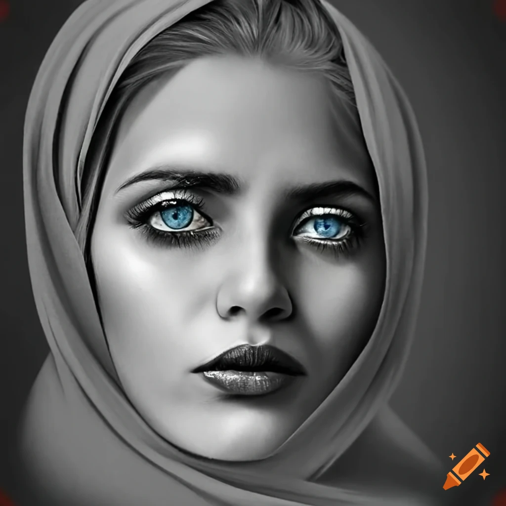 Beautiful Iranian woman with blue eyes and headscarf