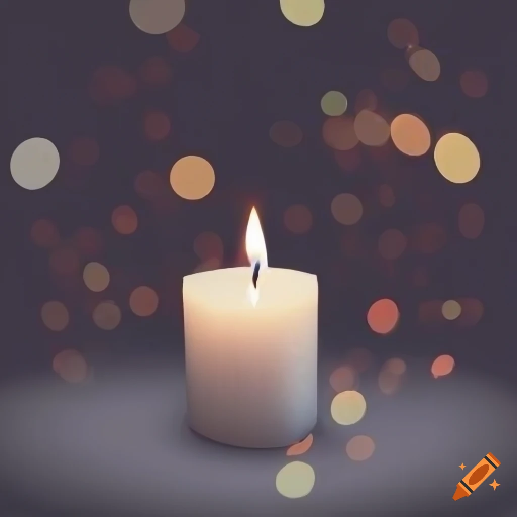 White candle glowing in the dark with bokeh particles, fantasy illustration
