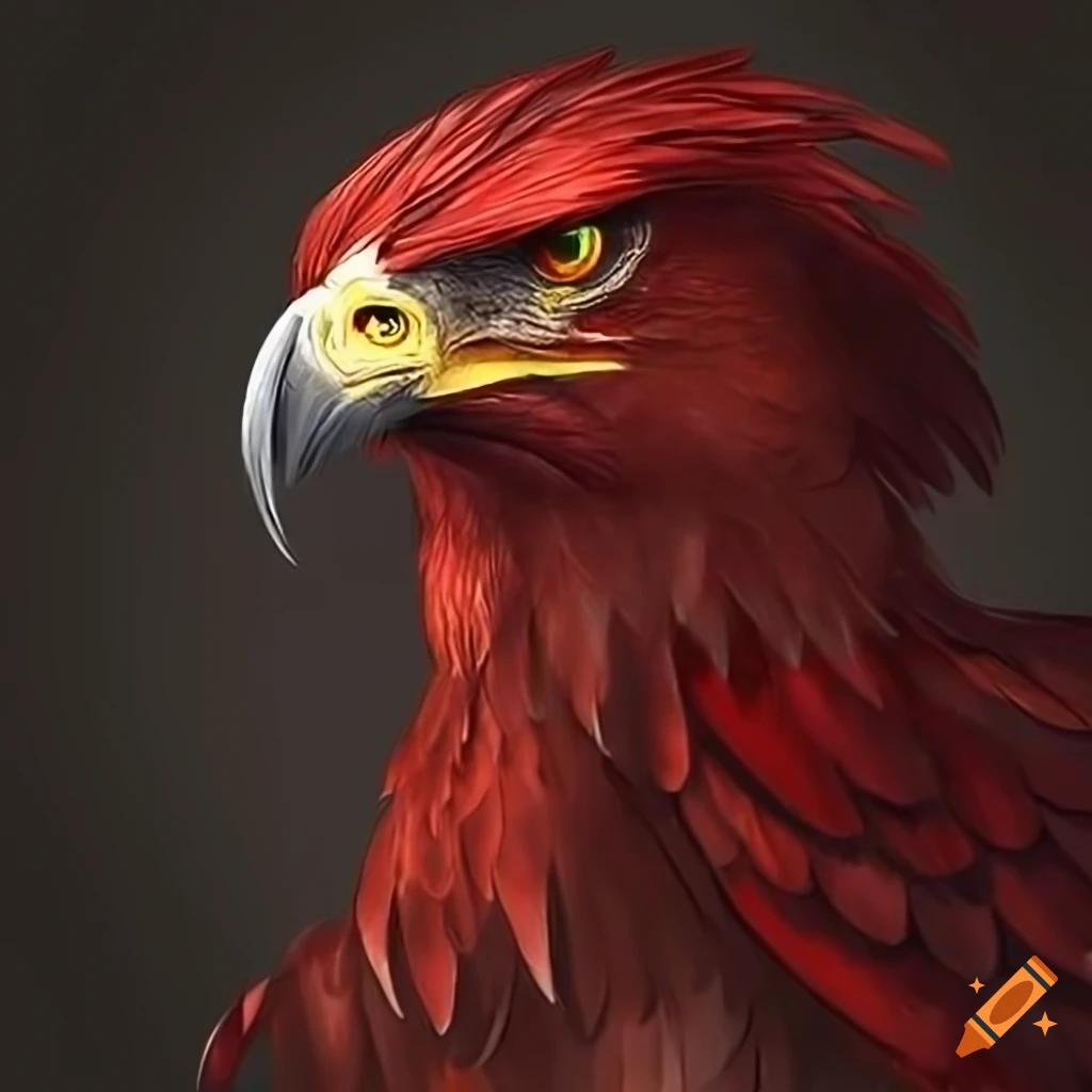 Crimson feathered eagle in a fantasy setting