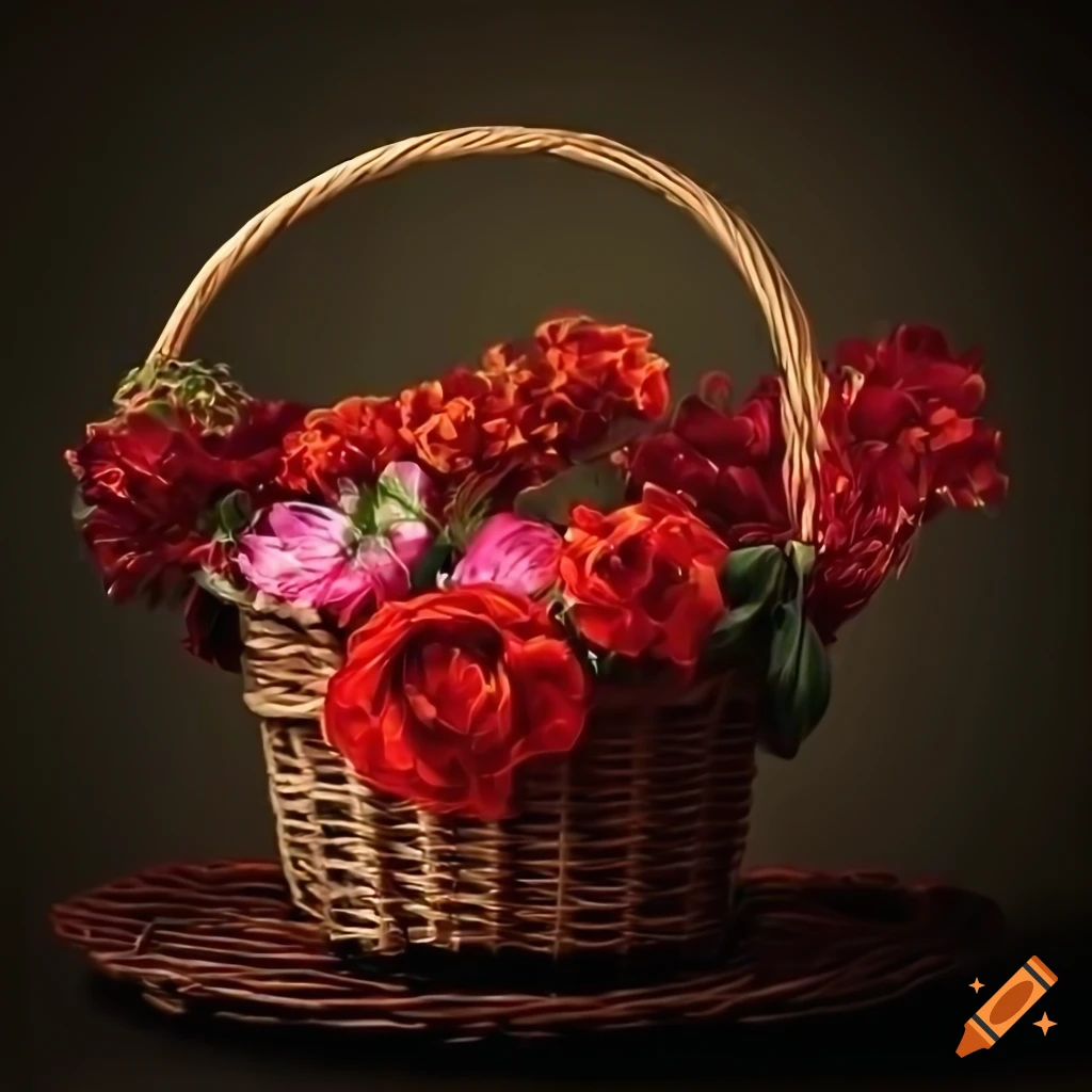 Red and pink flowers in a basket