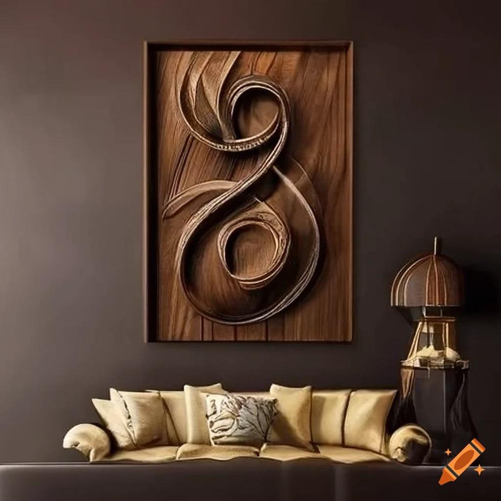 Masculine rugged wooden wall art with power carvings in black walnut and brass and resin inlays