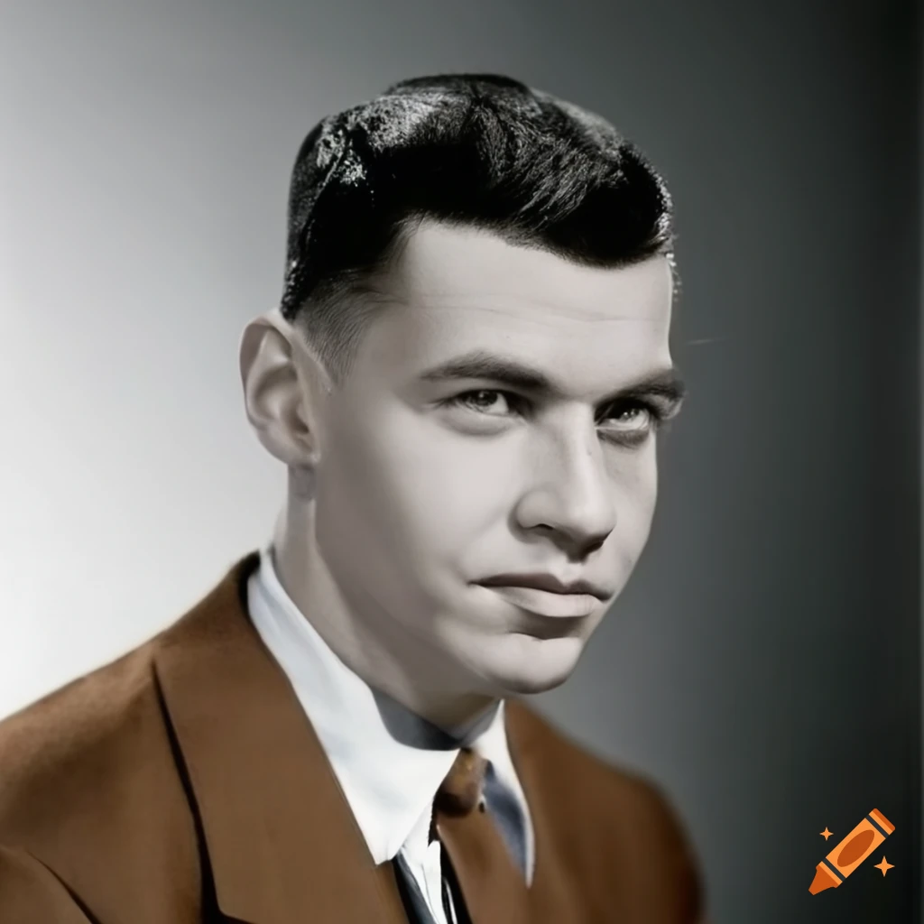 Portrait of a young man in a 1950's style brown business suit on Craiyon
