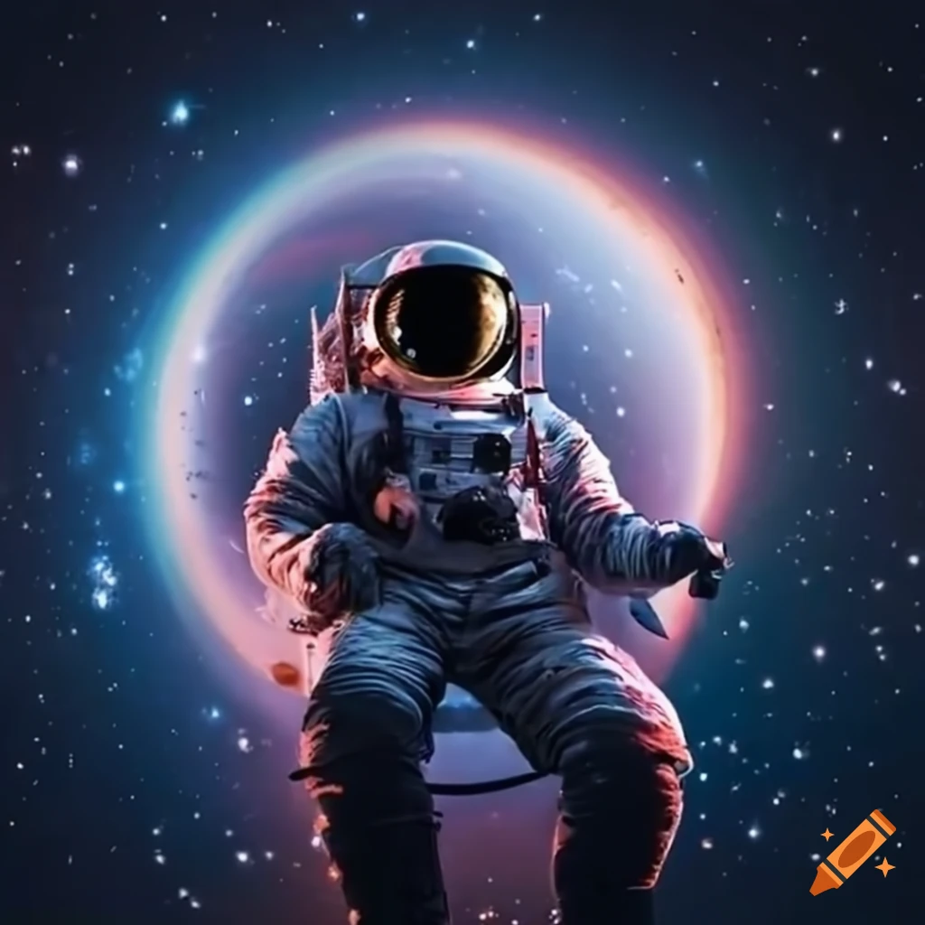 Astronaut soaring through stars in a space rocket
