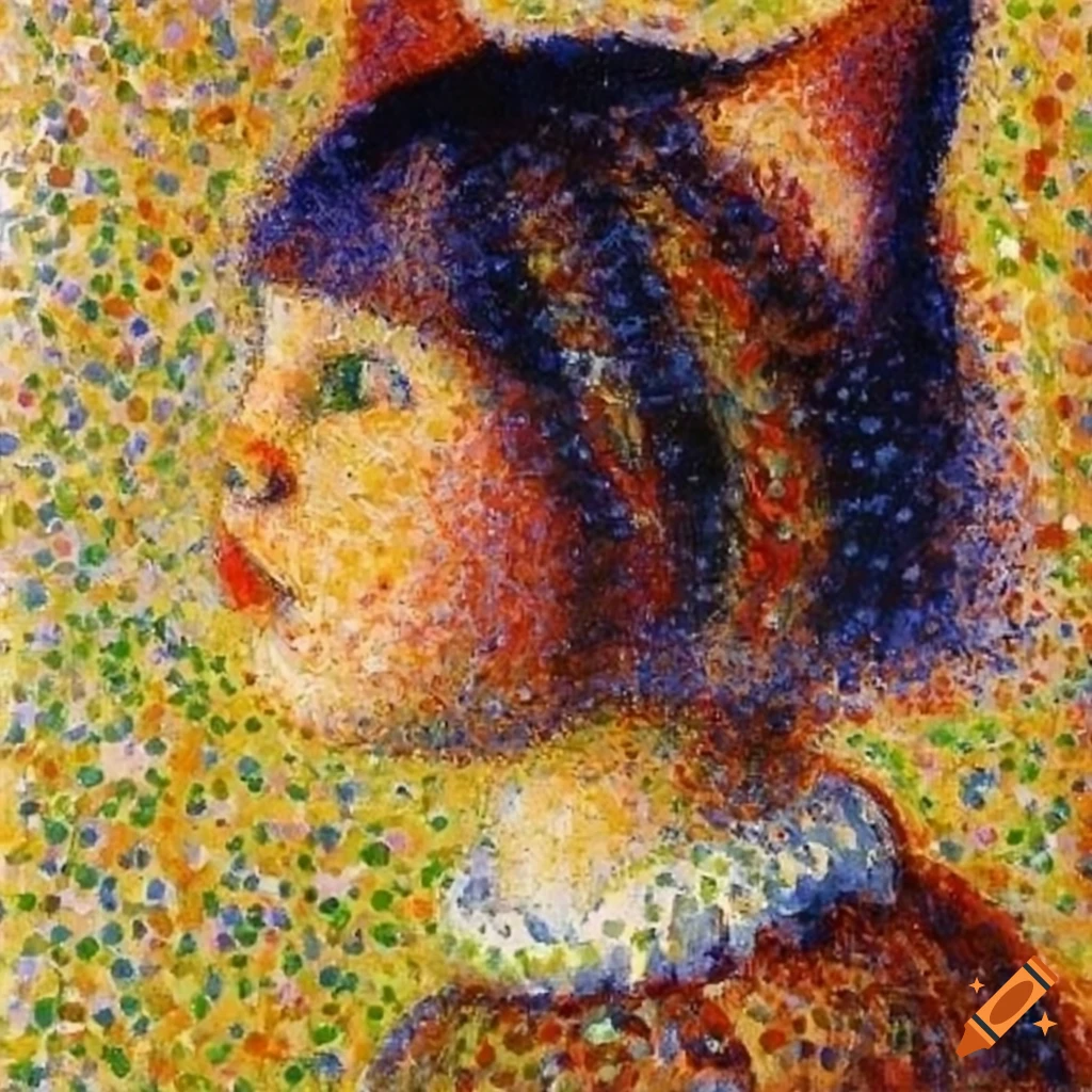 Cute kawaii catgirl neko in pointillism style by Georges Seurat