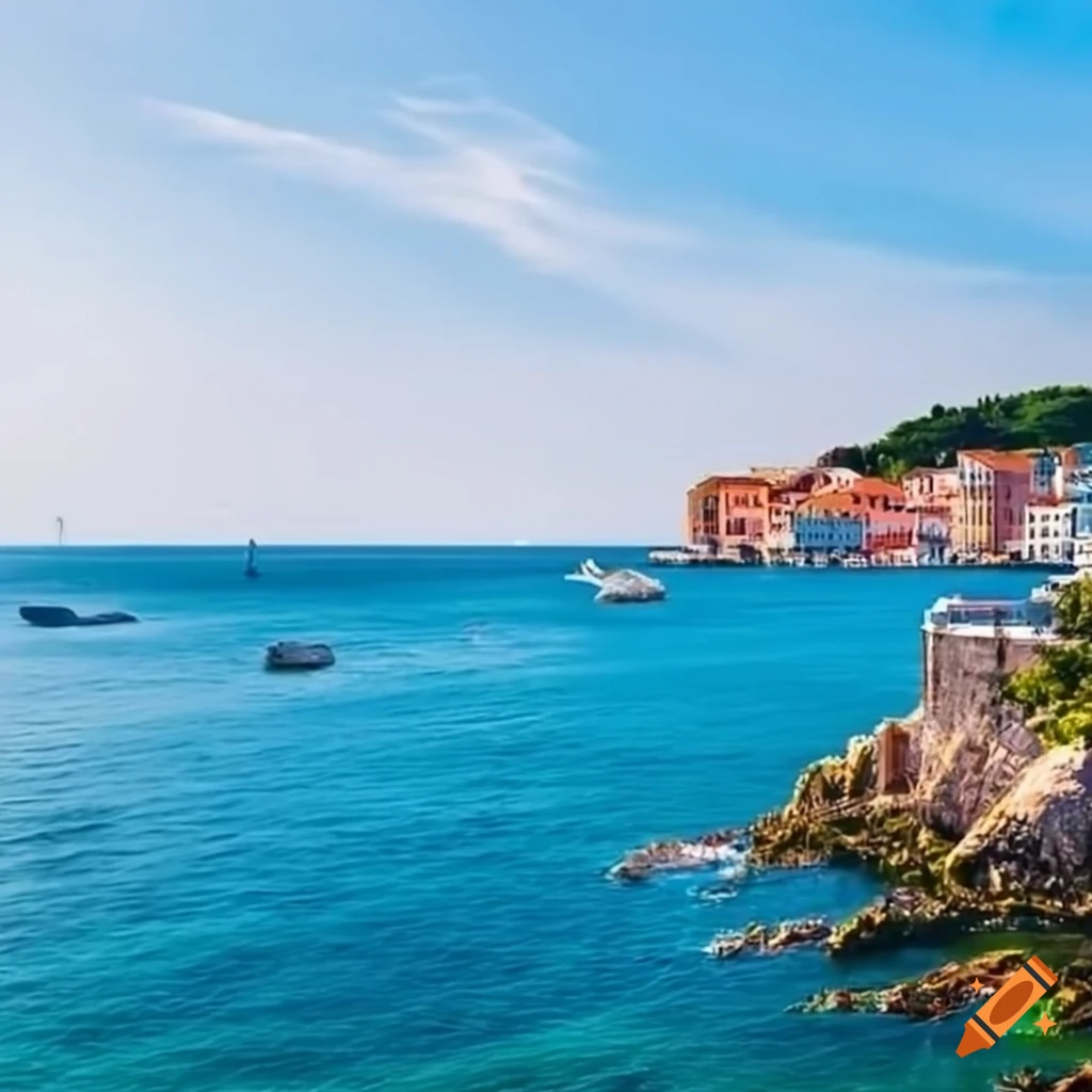 Beautiful European seaside town view