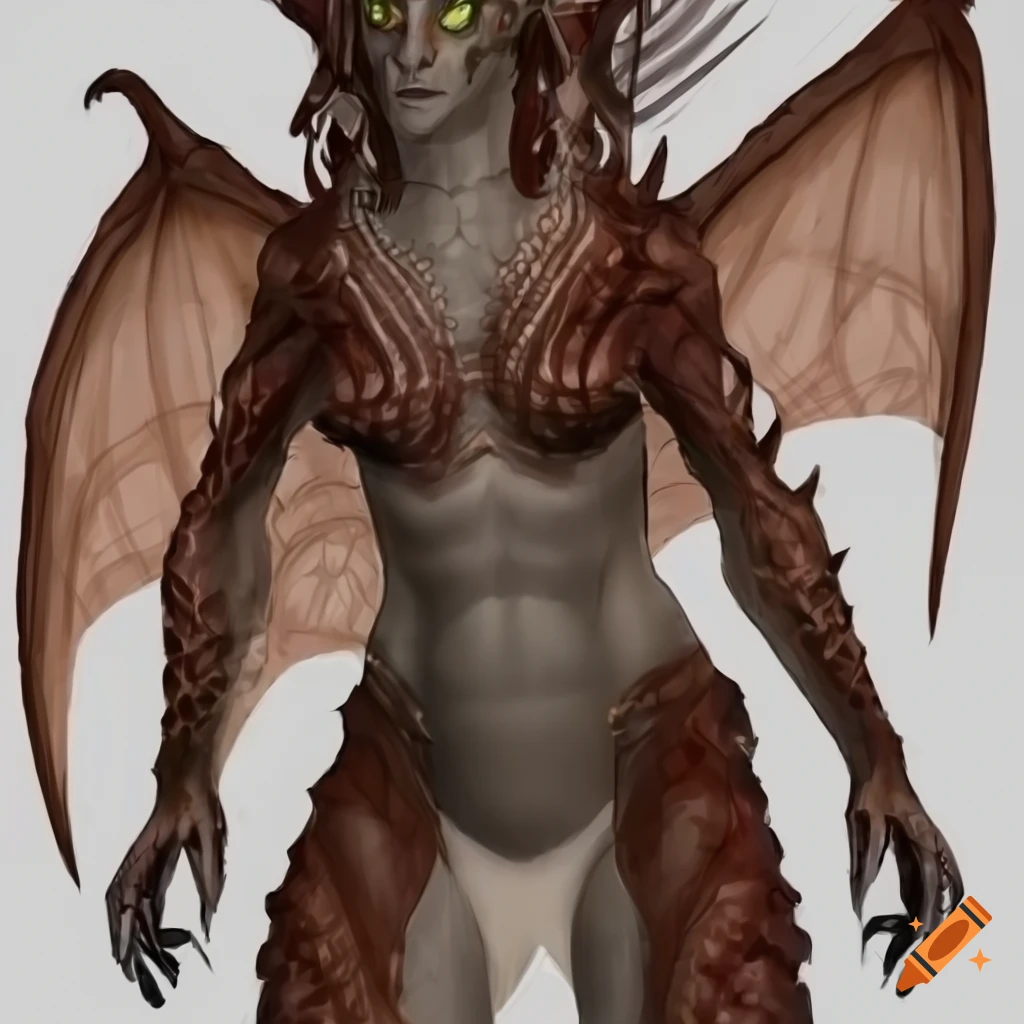Dragon-human hybrid female with dark olive skin, auburn scales, and dragon eyes