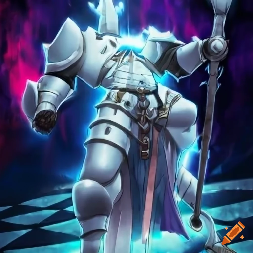 White Big Chess Tower Warrior with huge shield YuGiOh card