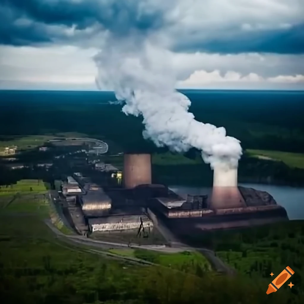 Huge old coal plant emitting smoke in a polluted environment