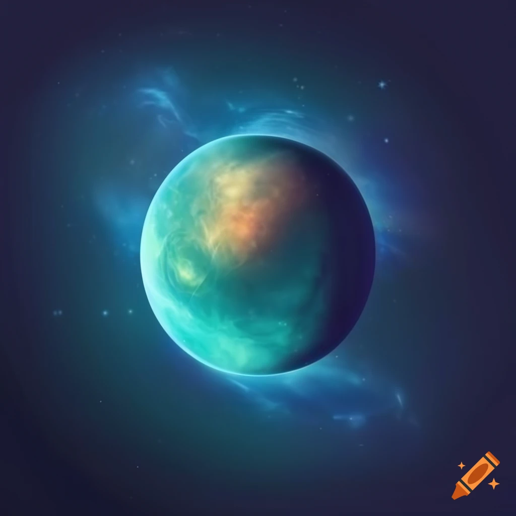 Flat design of a water-covered planet in a cosmic background