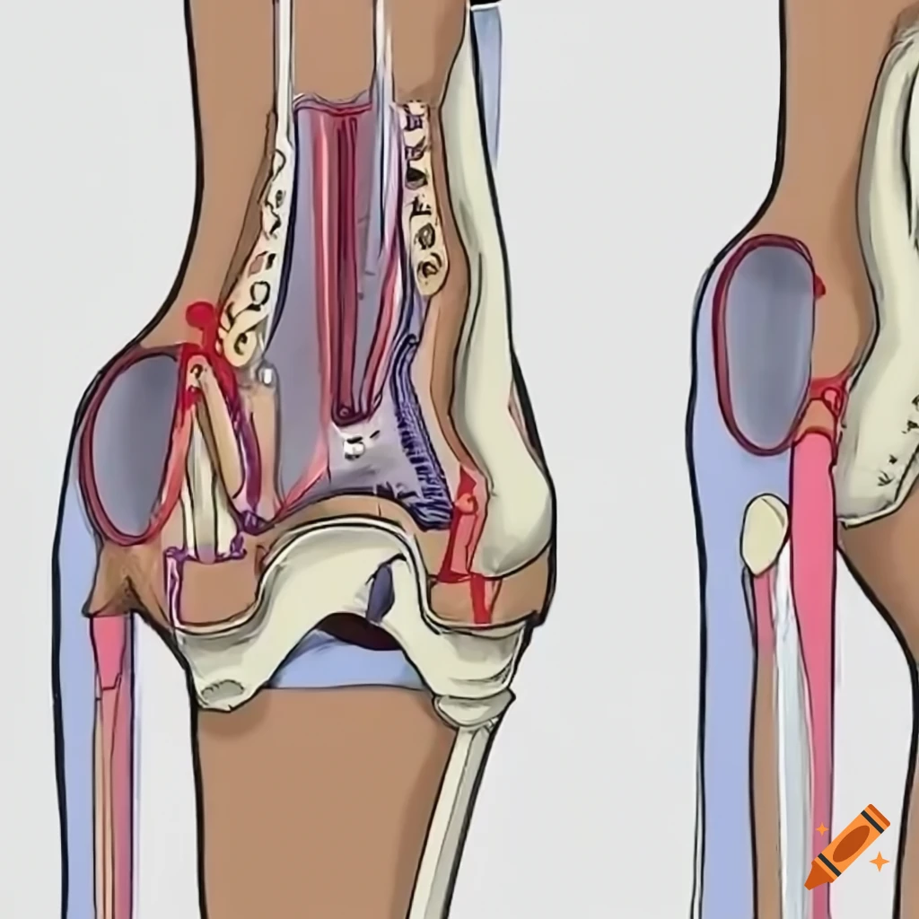 Medical diagram showing knee replacement surgery