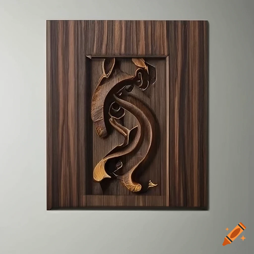 Luxurious wall art crafted from rich black walnut wood with intricate carvings
