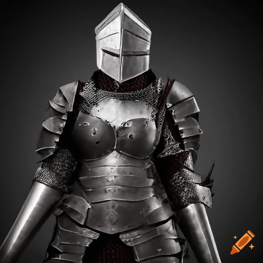 Fierce female knight in detailed plate armor wielding an ax under the moonlight