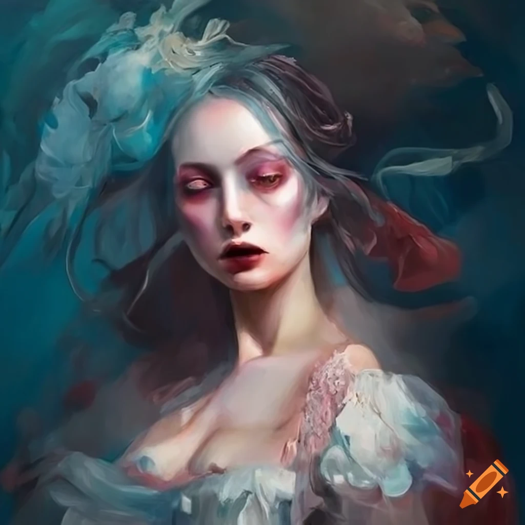 Intense and dramatic depiction of Tosca inspired by Flora Yukhnovich's art