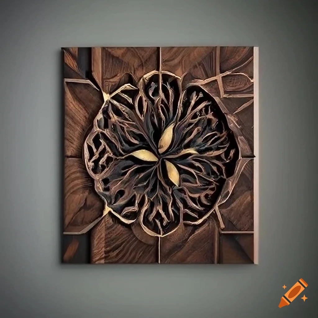Luxurious wall art piece crafted from black walnut wood with intricate ...